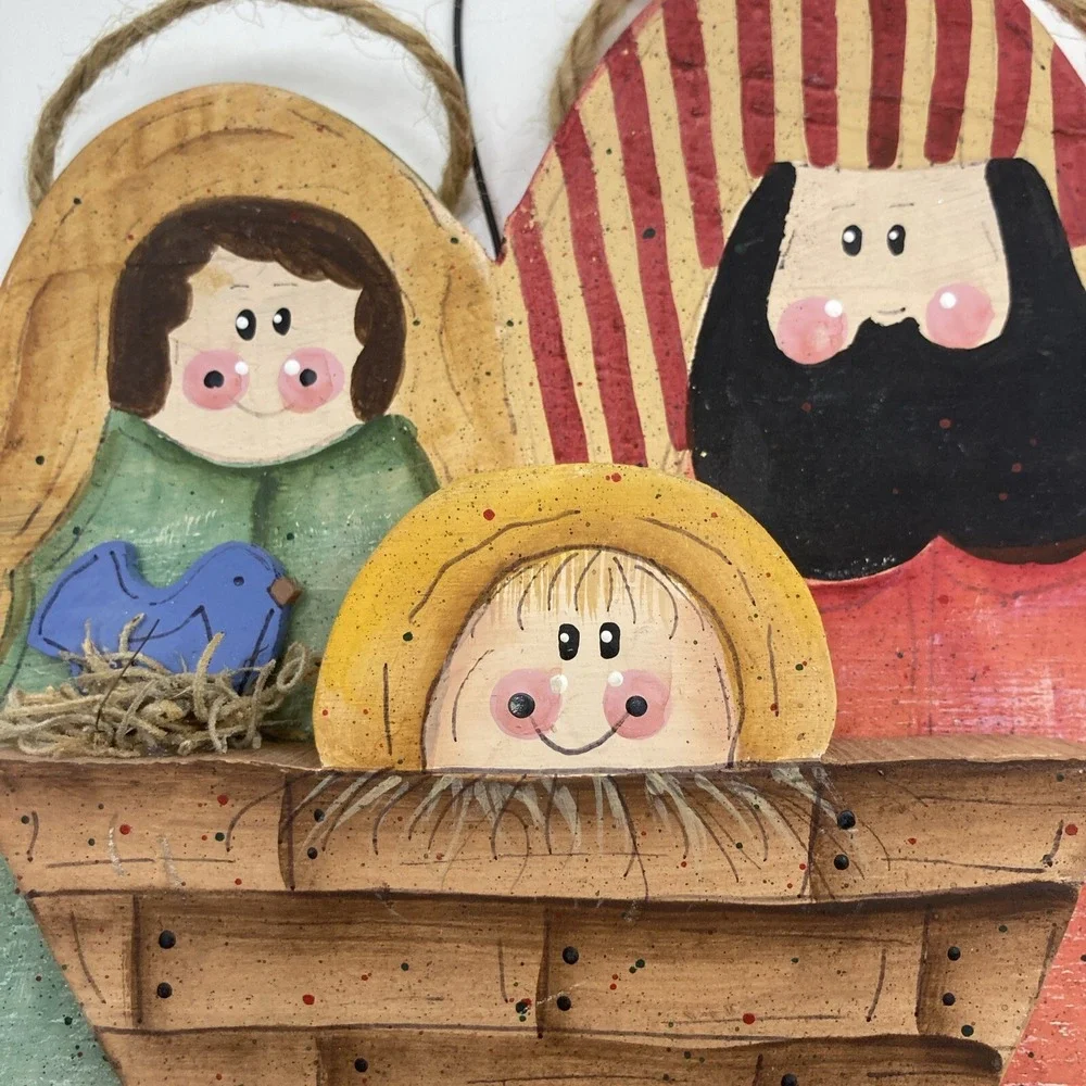 Vtg Country Handmade Mary Joseph Baby Jesus Major Nativity Wooden Handpainted - Picture 2 of 9